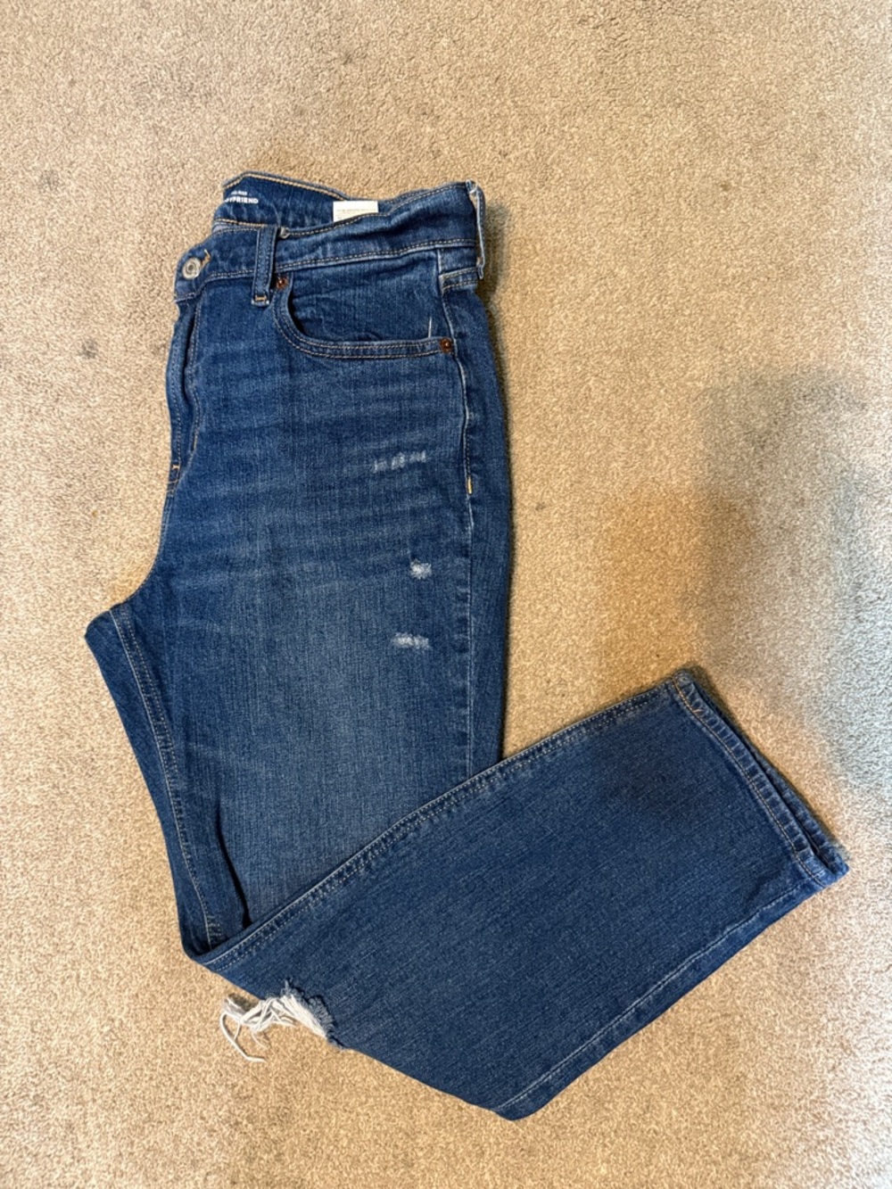 Old Navy Dark Wash Distressed Mid Rise Boyfriend Jeans Size 8